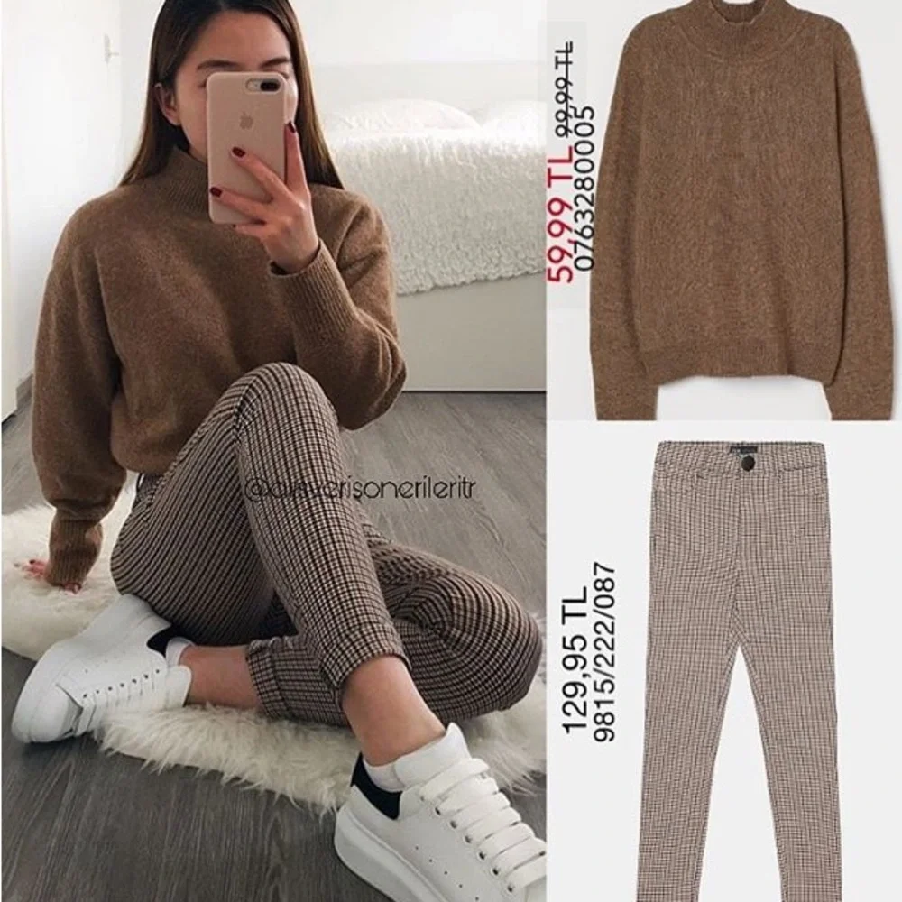 Zara Women’s High Waist Plaid Black, White & Brown Leggings/Pants- Size Small - Picture 5 of 13